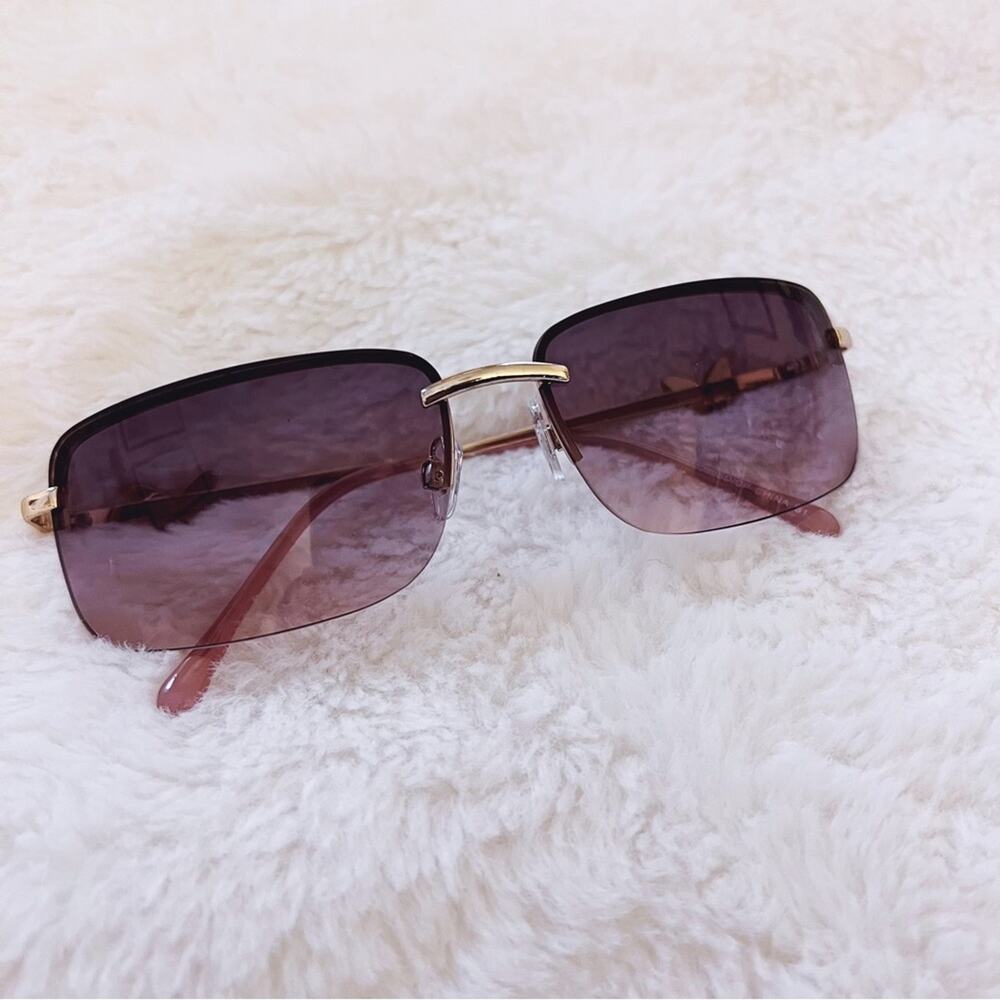 Delia Dark Purple Rimless Butterfly Accent Sunglasses - Picture 3 of 9